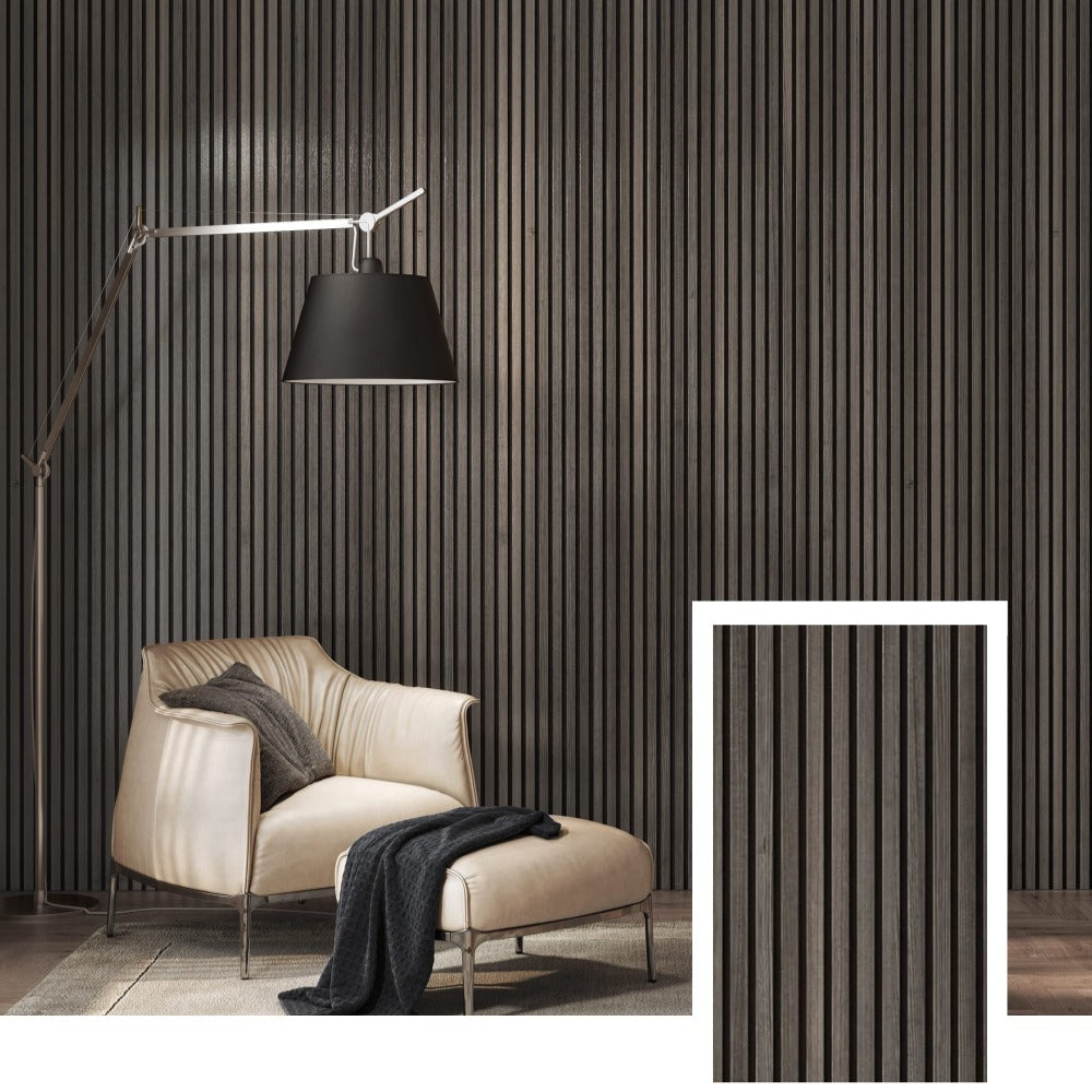 AcoustiLine™ Präzisions-Akustiklamellenplatte – Smoked Oak (2,7 m × 1,10 m)